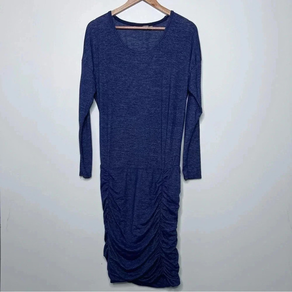 Athleta Blue Tulip Ruched Long Sleeve Dress Size Small - Picture 2 of 9
